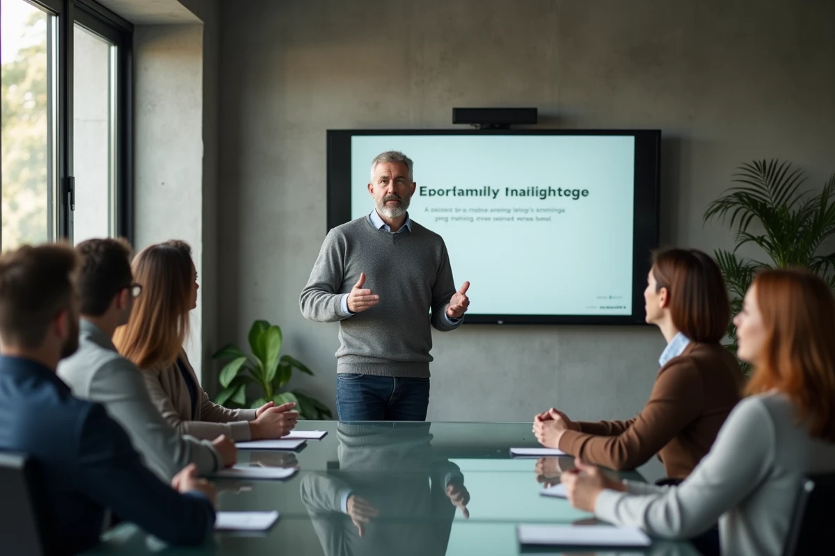Formateur professionnel présentant un atelier de développement des compétences à une équipe en entreprise